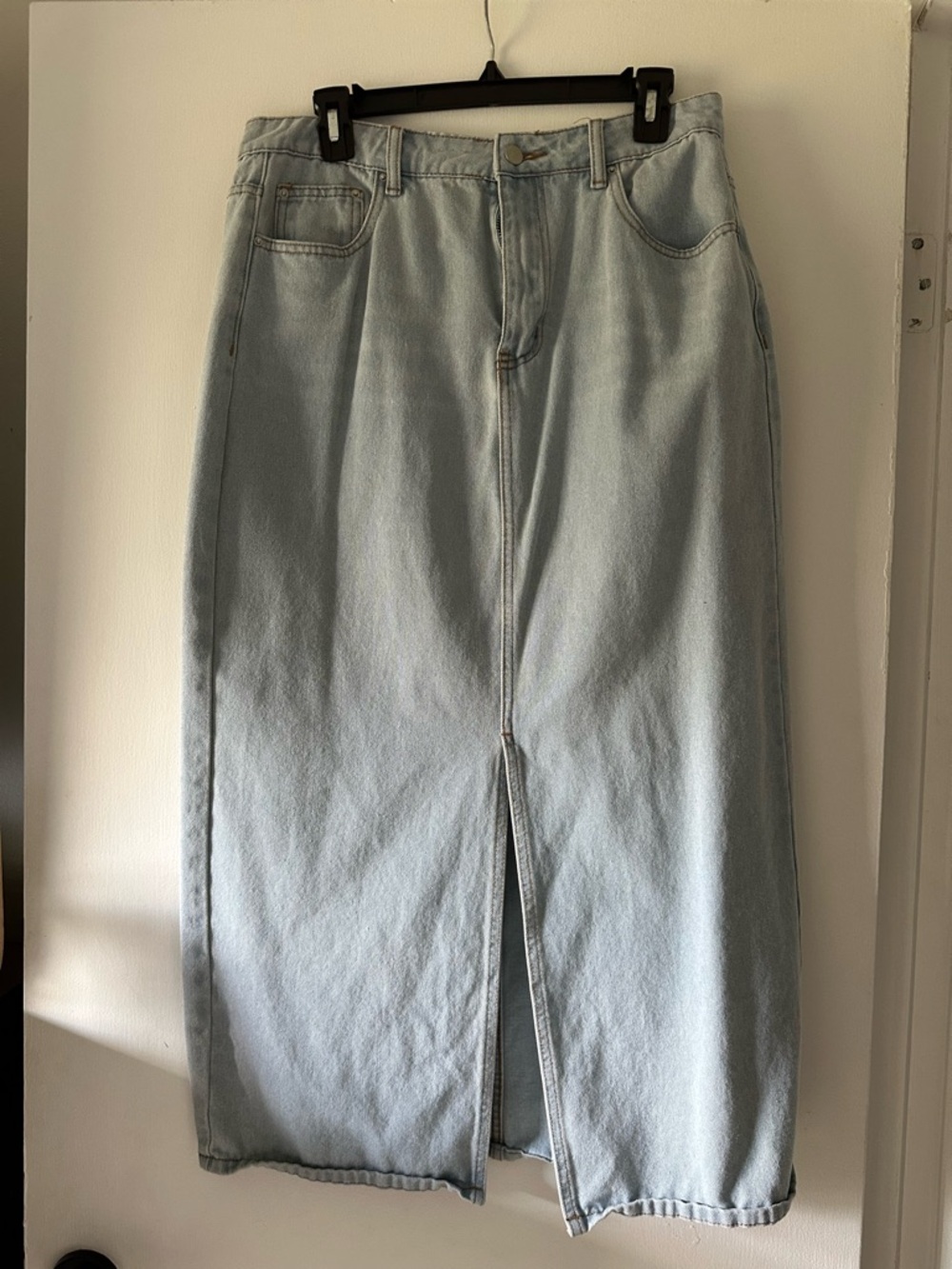 SHEIN Light Blue Straight Leg Denim Skirt with Front Slit